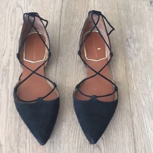 Zara black lace up pointed toe flats